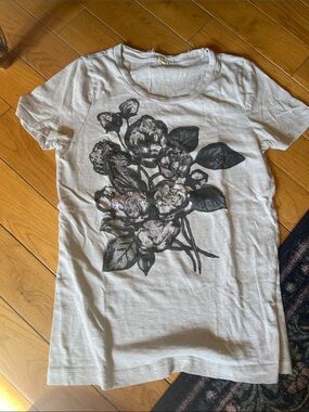 J. Crew White Short-Sleeve Tee with Black Floral Print
